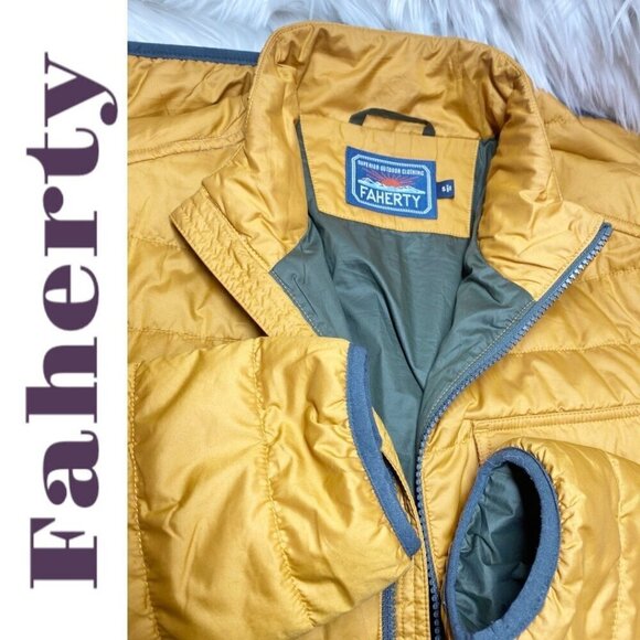 FAHERTY ATMOSPHERE PUFFER JACKET GOLD INSULATED FULL ZIP WATER REPELLENT, SMALL - Picture 7 of 13